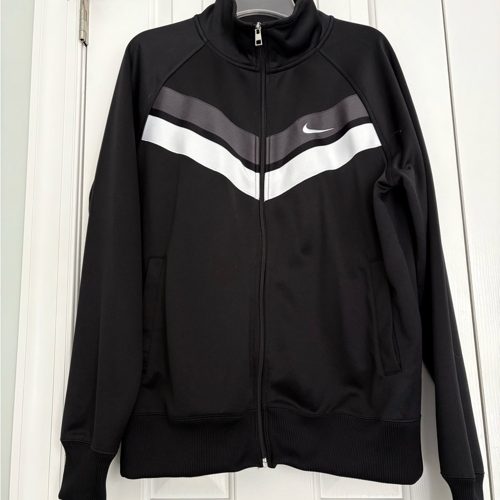 Nike Black Jacket with White and Gray Stripes